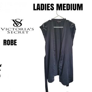 - Victoria's Secret Black Lace Trim Robe size medium